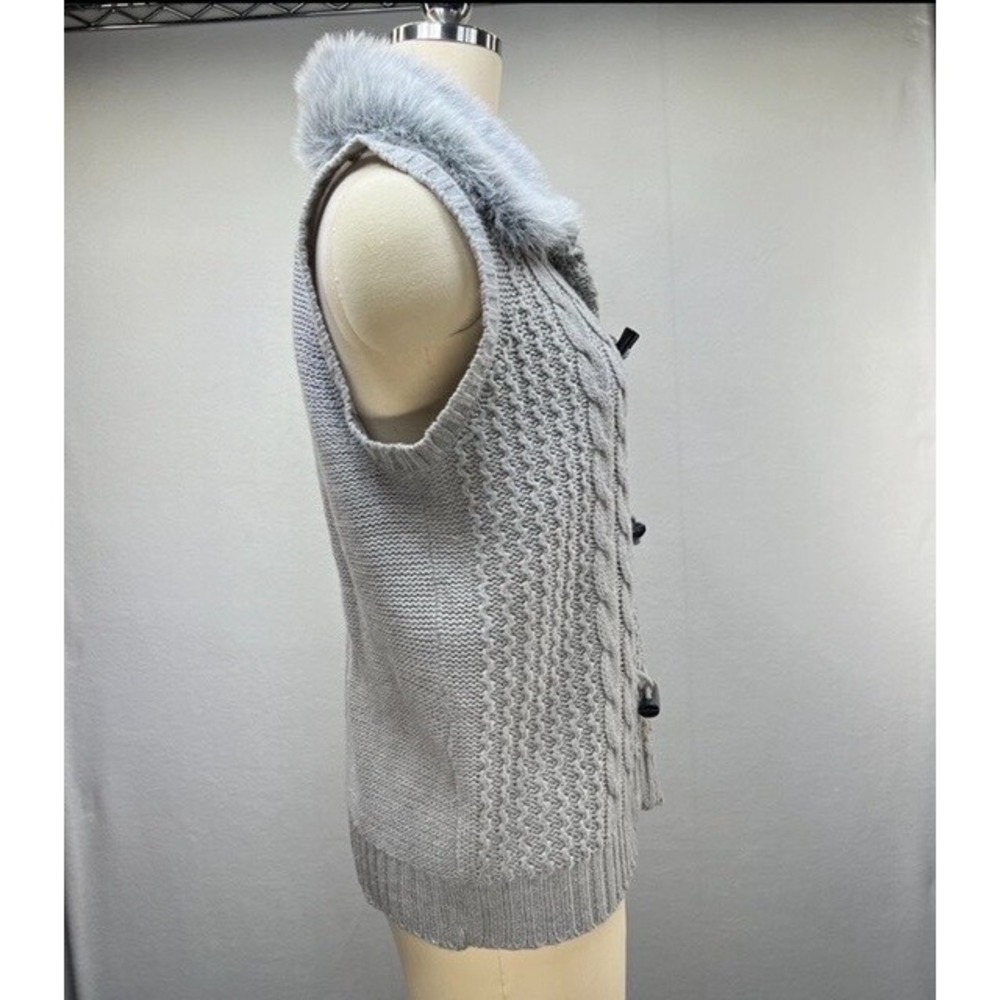 Yarn Art Womens Faux Fur Gray Fall/Winter Vest Sweater Cardigan Cable Knit L - Picture 5 of 9